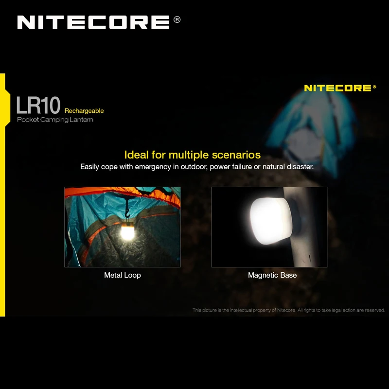 Nitecore LR10 250 люмен микро-USB Перезаряжаемый Карманный фонарь для кемпинга встроенный литий-ионный аккумулятор 1200 мАч