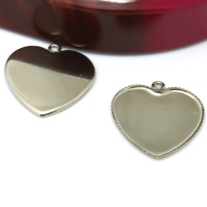 20pcs 25mm Heart Inner Size Stainless Steel Material Simple Style Cabochon Base Cameo Setting Charms Pendant Tray Accessories