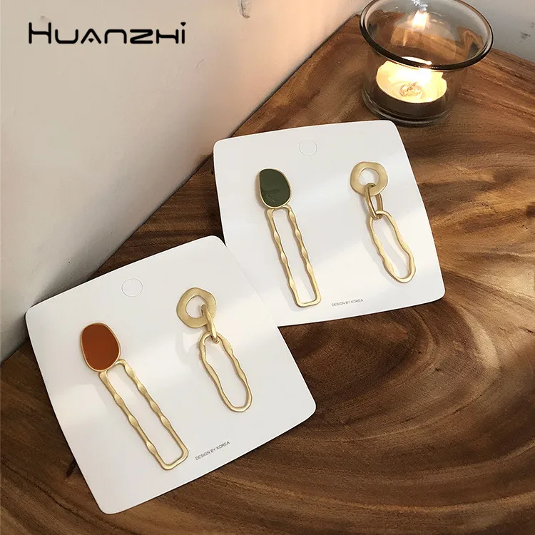 Женские Асимметричные сережки HUANZHI асимметричные с металлической линией