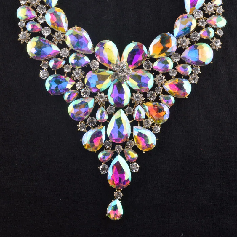 Роскошный свадебный комплект Стразы ожерелье серьги кристалл AB Цвет Аврора