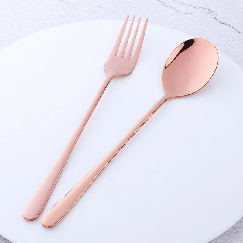 rose gold 1 set 2 шт./компл. столовая ложка и вилка набор Нержавеющая сталь вилка золото столовая посуда Кухня посуда Красочные Ложка Детская безопасность для взрослых столовые приборы - Color: rose gold 1 set