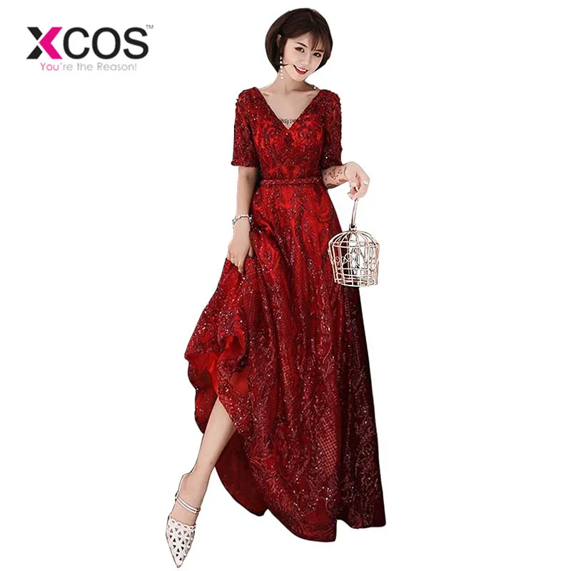 XCOS Элегантный vestido длинная Аппликация из бисера длинное ТРАПЕЦИЕВИДНОЕ ПЛАТЬЕ