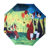 tianqi famous oil painting umbrella women anti uv parosal waterproof umbrellas cat paraguas