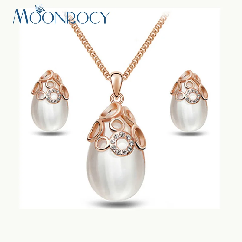 Moonrocy Jewelry Бесплатная доставка розовое золото Цвет кубического циркония Опал