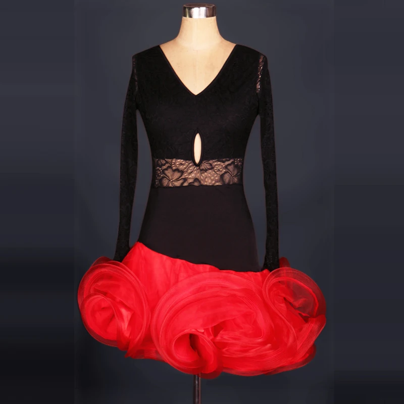 

2018 Latin Dance Competition Dresses Sexy Lace Vestido Baile Latino Mujer Fluffy Skirt Robe Danse Latine Femme Customized DQ3103