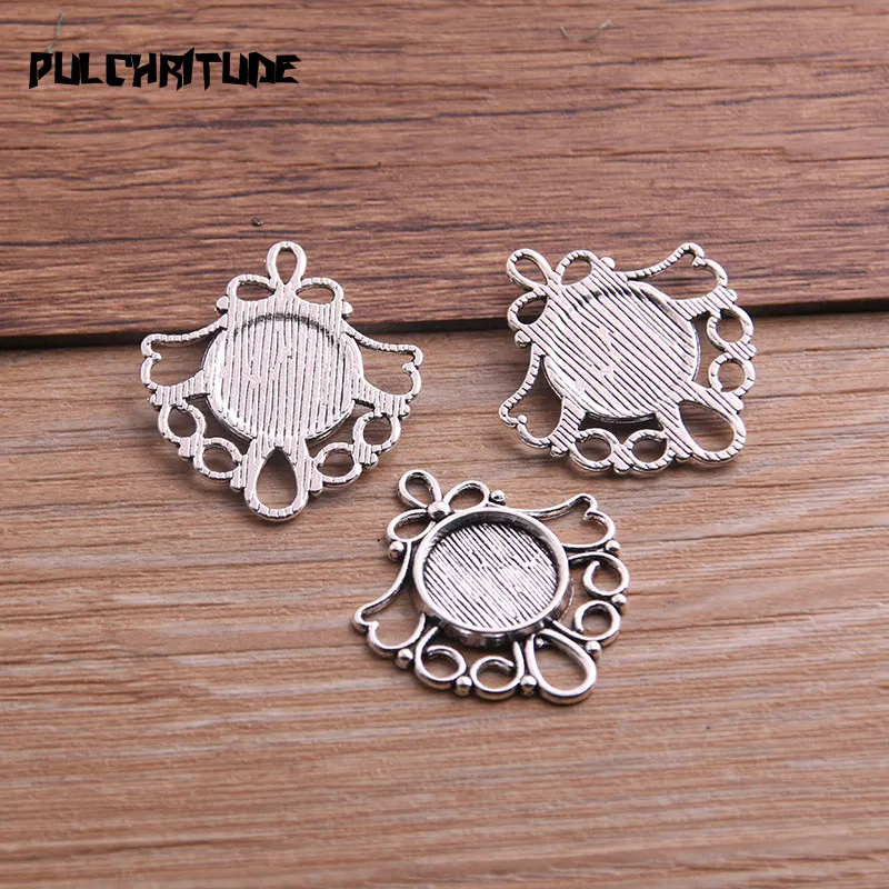  Two Color 10pcs Metal Flowers 26*29mm(Fit 12mm dia) Round Cabochon Pendant Setting Jewelry Blank Findings T6758 | Украшения и