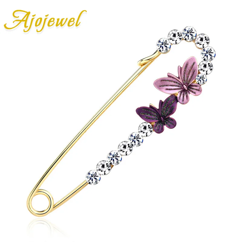 Ajojewel большой Детская безопасность шпильки Chic двойной брошь с бабочкой на булавке со стразами украшения для женщин костюм Broche Femme Bijoux - Окраска металла: B