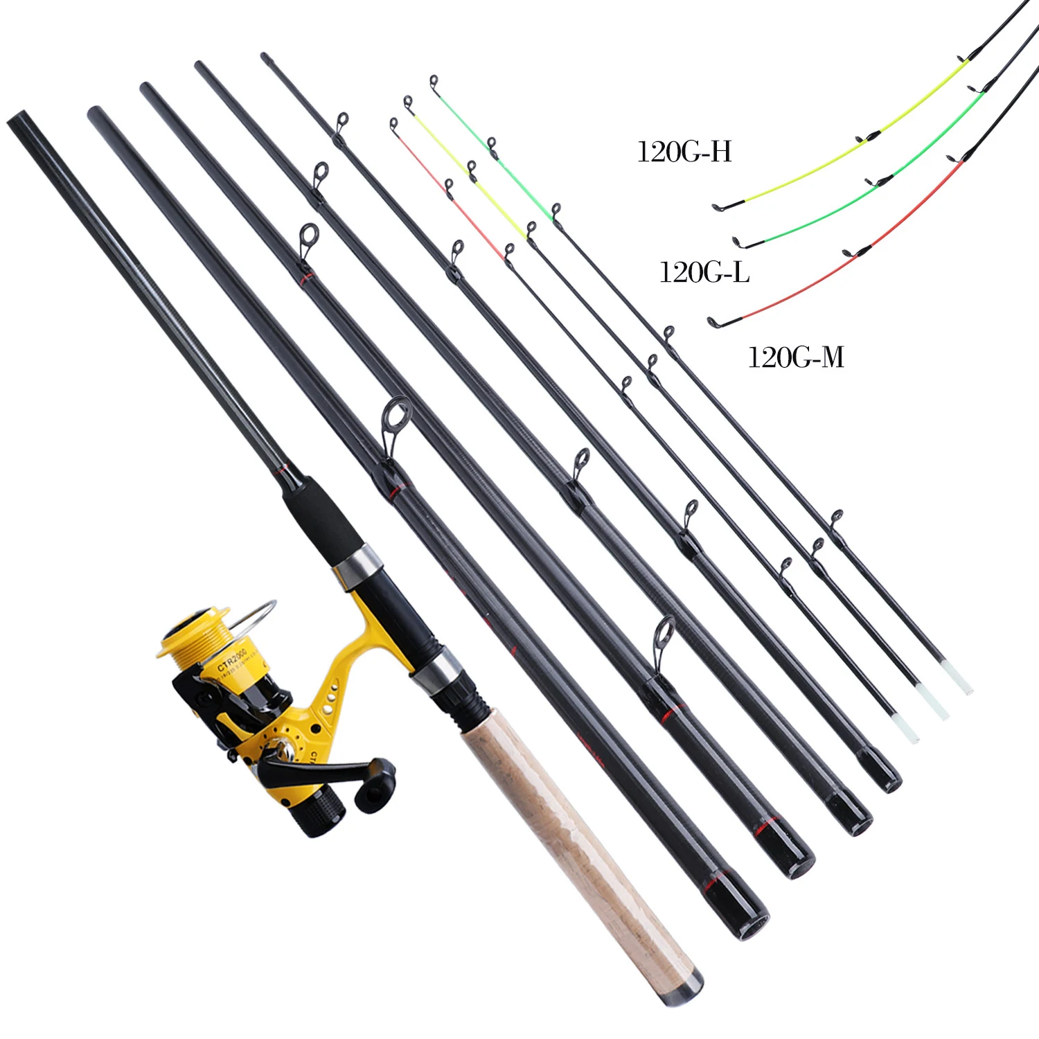 Sougayilang 6 Section Spinning Fishing Rod Combo M Power Carbon Fiber Fishing Rod with 11+1BB Carp Fishing Reel Pesca