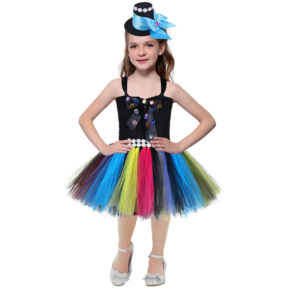 

Sparkly Halloween Inspired Tutu Dress Alice Colorful Hatter Role Play Birthday Party Costume Outfit For Halloween