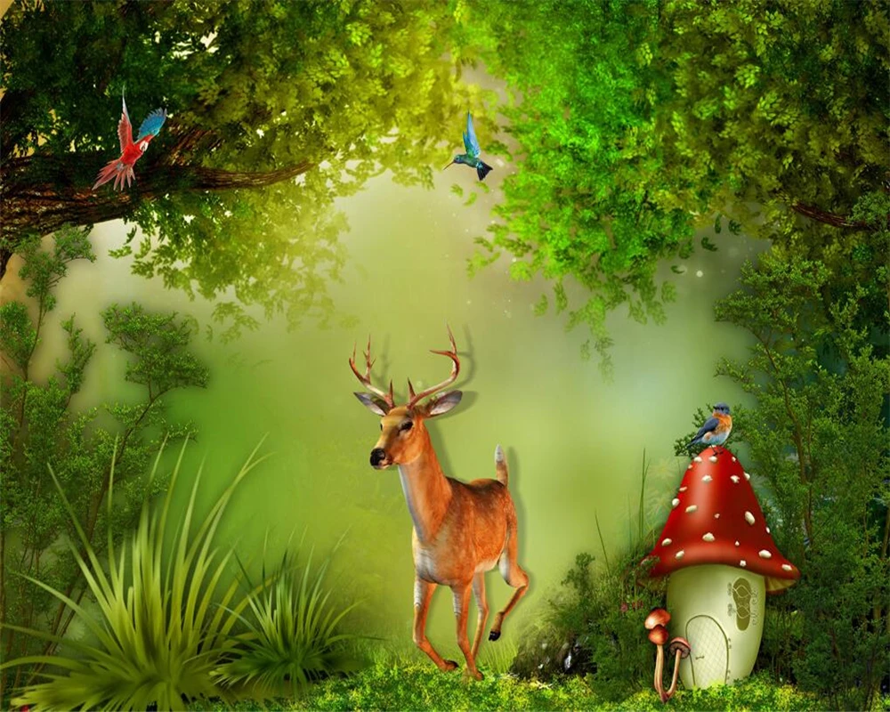 3D-обои Beibehang на заказ фэнтези лес лось пейзаж художественные фрески гостиная