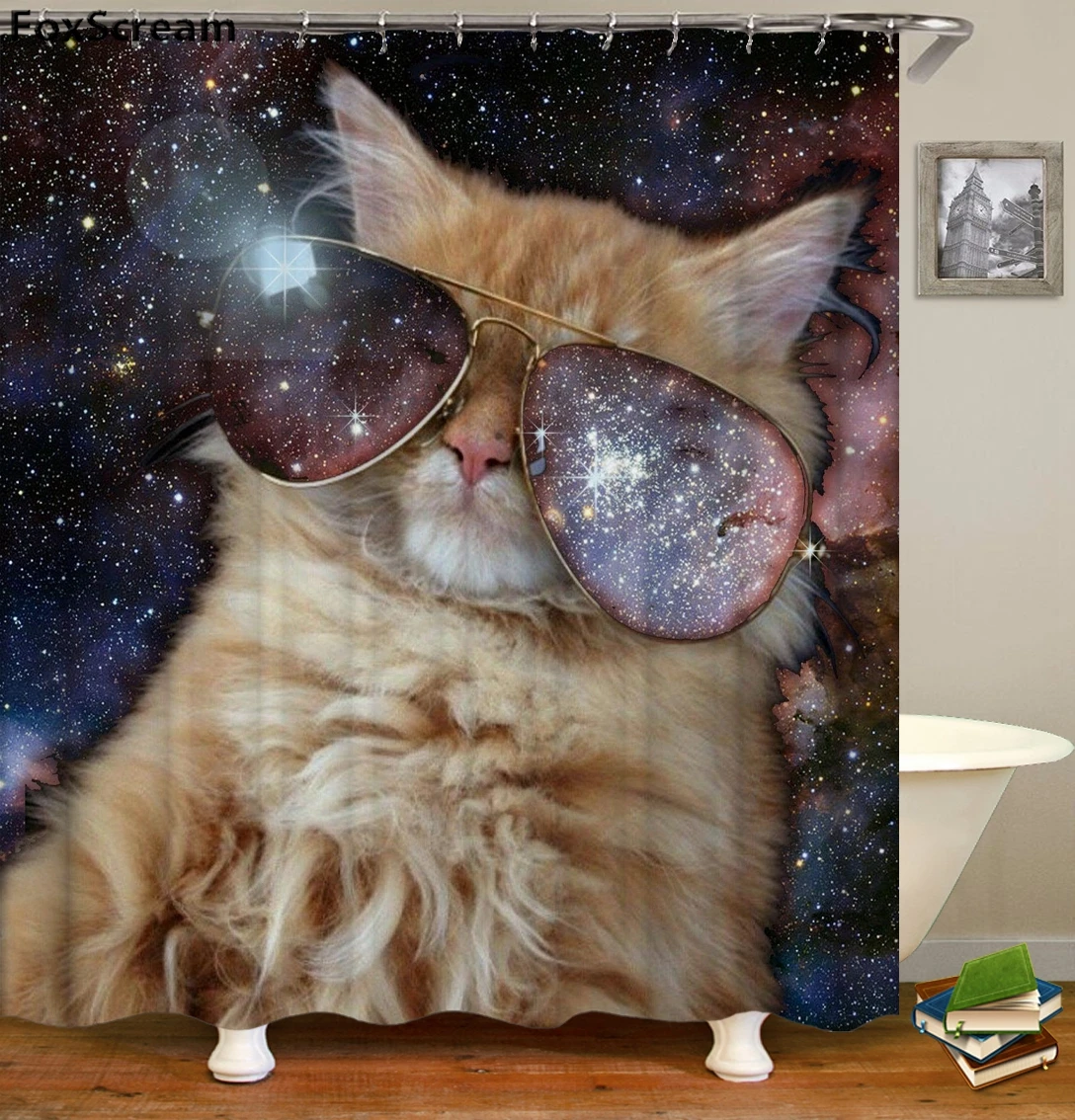 

Cat Geometric shower curtain fabric 3d bathroom shower curtains bathroom curtain hooks waterproof water repellent bathroom