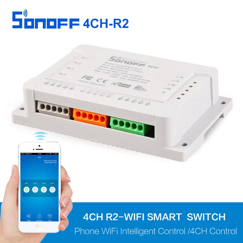 Умный выключатель Sonoff 4CH R2 4 канала Wi-Fi дистанционное управление умный для бытовой