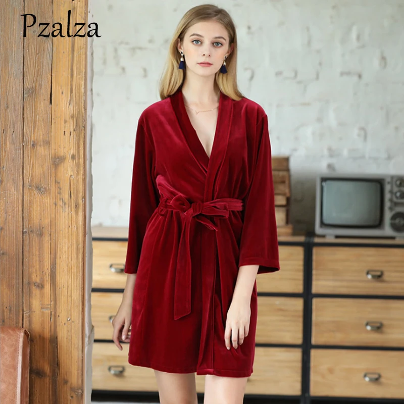 

New Kimono Bride Winter Warm Bath Robe Dressing Gown Women Solid Soft Velour Wedding Robes Night Homewear Good Quality