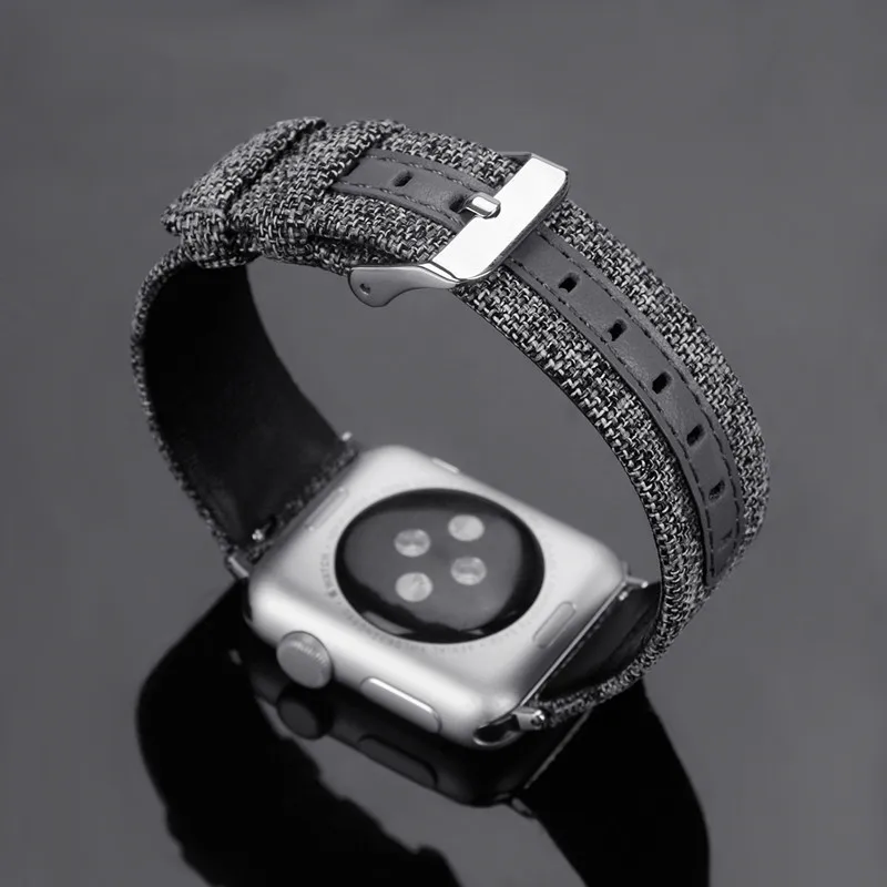 gray Холщовый кожаный ремешок для apple watch, ремешок для apple watch 5 4 3 44 мм 40 мм 42 мм 38 мм Iwatch series 5 4 3 correa, браслет для часов - Цвет ремешка: gray