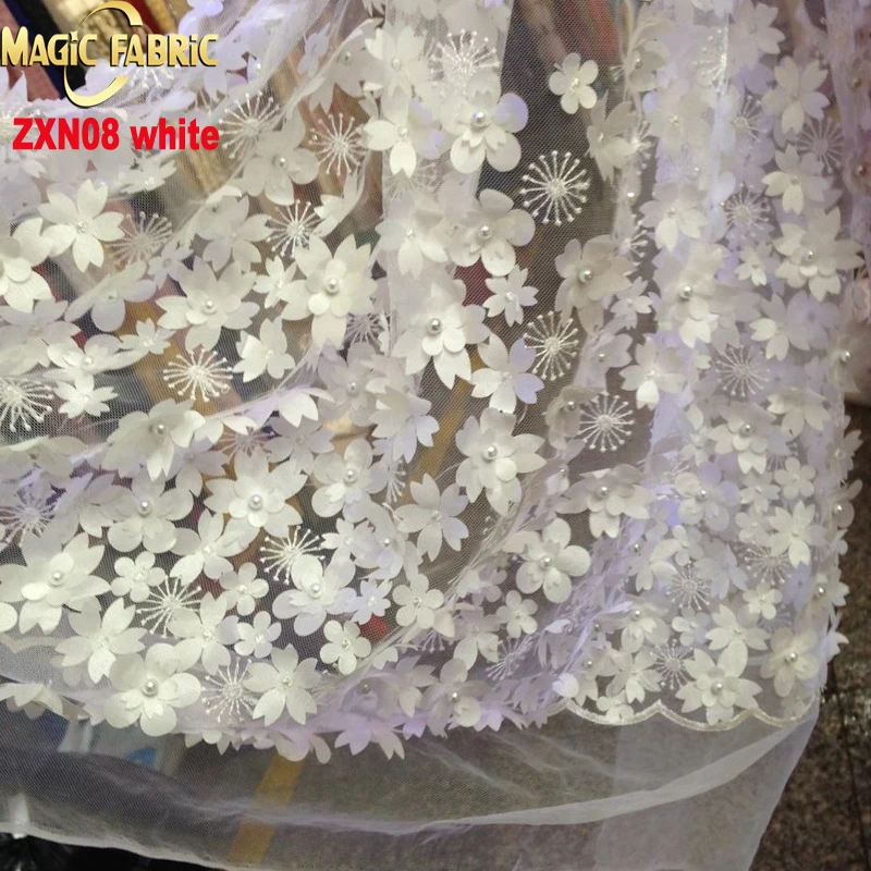 

New arrival 2017 french net lace fabric high quality african 3d lace fabric with beads tulle embroidered lace fabric ZXN08