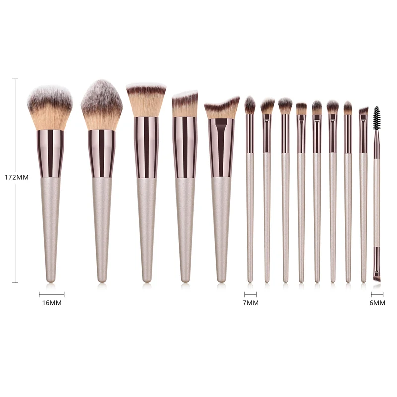10/14 Pcs Champagne Makeup Brushes Set For Cosmetic Tools Foundation Powder Blush Eyeshadow Blending Make Up Beauty | Красота и