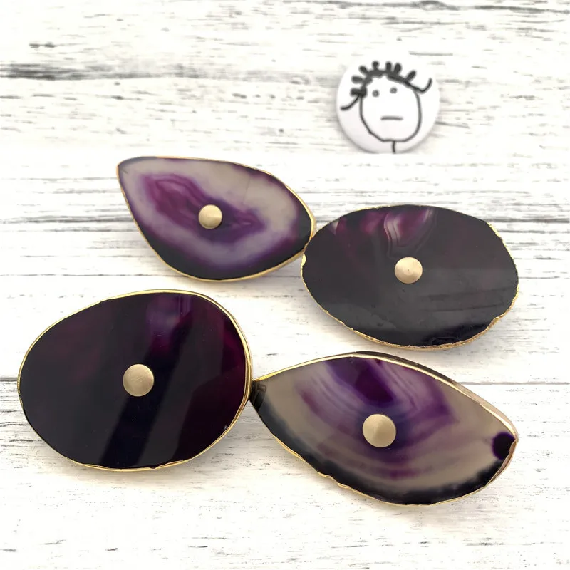 1 piece Purple Agate LCH в скандинавском стиле Роскошный натуральный агатовый шкаф Сердолик ручка выдвижной ящик мебельные Ручки Латунная кристальная ручка простая жизнь - Цвет: 1 piece Purple Agate