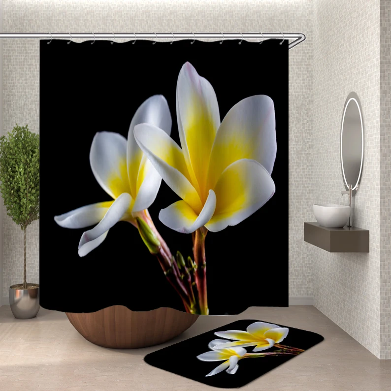 Floral shower curtain fabric 3d bathroom shower curtains bathroom curtain hooks waterproof water repellent bathroom or mat - Цвет: HY80