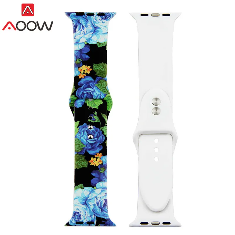 Color 14 38 цветов силиконовый ремешок для часов Apple Watch 38 мм 42 мм 40 мм 44 мм цветочный узор браслет ремешок для iwatch 1 2 3 4 браслет - Цвет ремешка: Color 14
