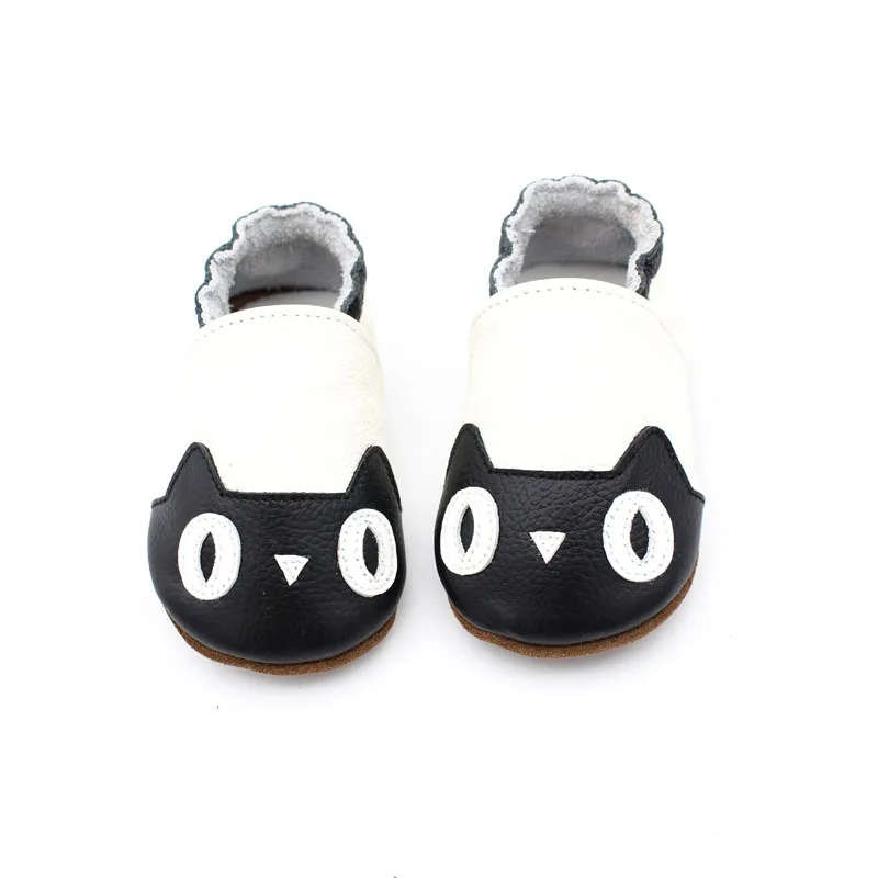Детская обувь с рисунком кота из натуральной кожи мягкая для новорожденных