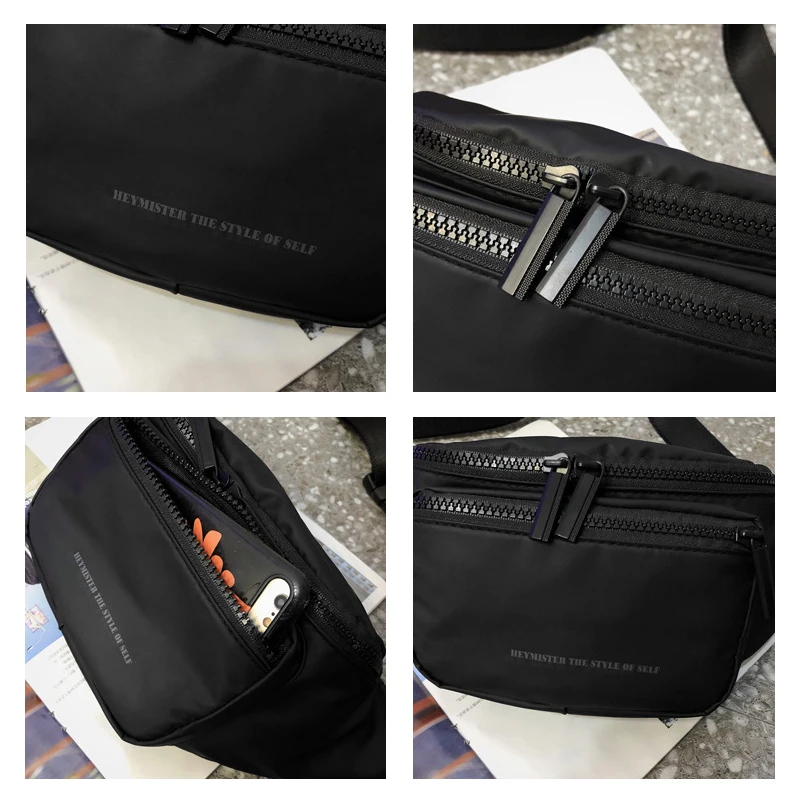 Fashion Fanny Pack Black Waterproof Money Belt Bag Men Purse Teenager's Travel Wallet Belt Male Waist Bags Crossbody Chest Bag