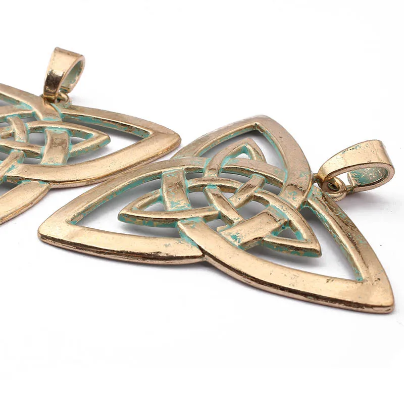 2pcs Huge Keltic Knot Triquetra Gold &amp Antique Breek Bronze / Verdigris Patina Charms Pendants Jewelry Findings 65x68mm | Украшения и