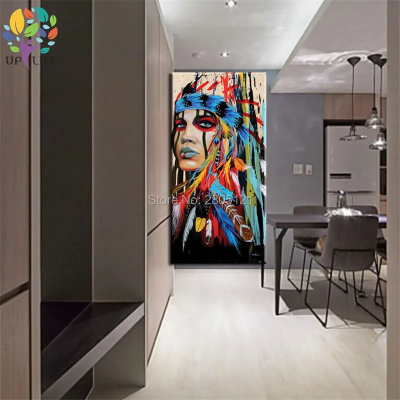 

100% hand made american native idian figure oil painting The Indians girl warrior portrait canvas picture home decor wall art
