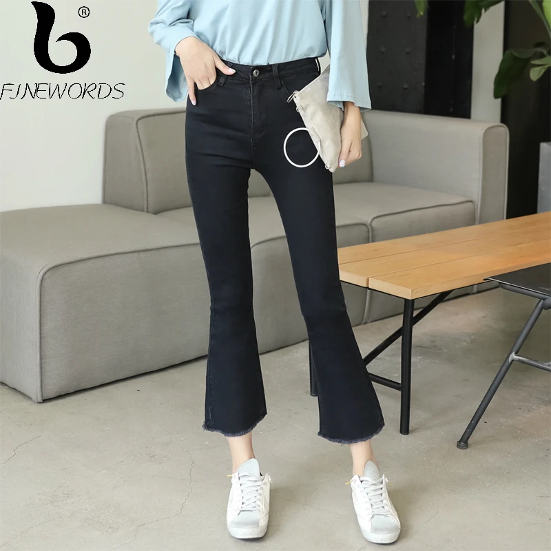 Джинсы клеш FINEWORDS в Корейском стиле шикарные повседневные узкие черные