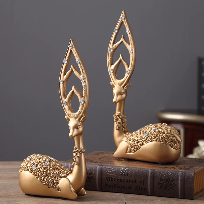 

2 Pcs/Pair Resin Deer Figurine Fawn Statue Sculpture Animal Deer Ornaments Christmas gift/ Wedding Gift Home Living Room Decor