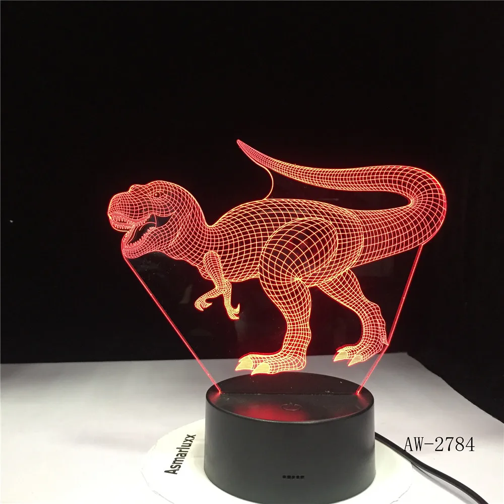 Новая светодиодная лампа с 3D иллюзией динозавр 7 цветов лампочка украшение