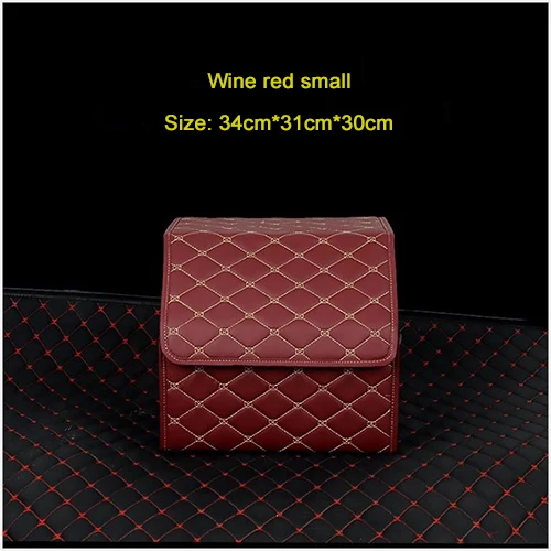 Dark Red34cm Складная сумка для хранения в багажник автомобиля Органайзер с крышкой портативный автомобильный органайзер для хранения из искусственной кожи авто багажник Коробка органайзер - Цвет: Dark Red34cm