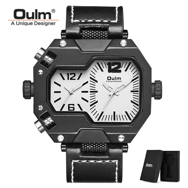 C2(with box) Oulm часы мужские спортивные квадратные кварцевые мужские часы, наручные часы лучший бренд Роскошный кожаный ремешок водонепроницаемые часы Relogio Masculino - Цвет: C2(with box)