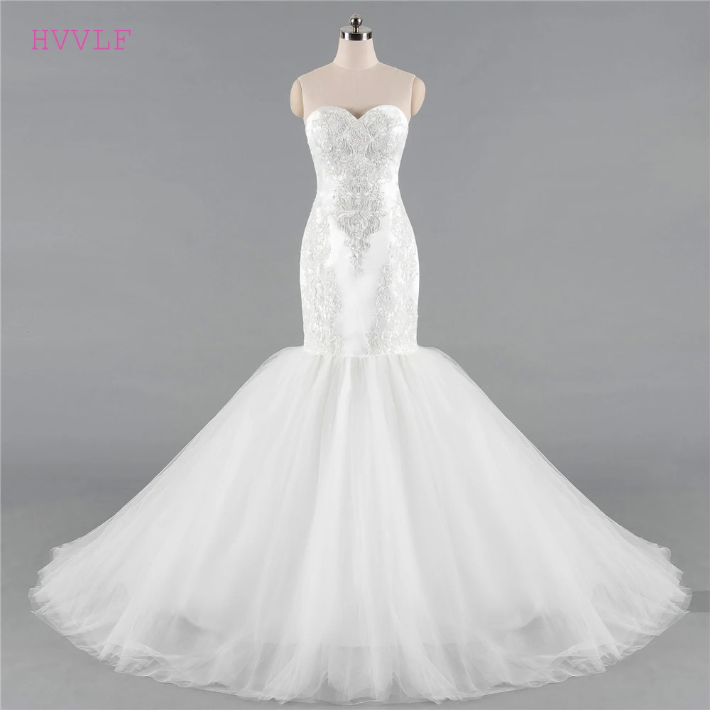 

Реальное фото Свадебные платья Русалка Милая Тюль Аппликации женское свадебное платье Vestido De Noiva