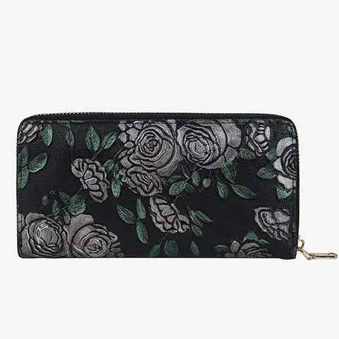 Silver rose Женский кошелек из натуральной кожи с объемным рисунком розы, роскошные дизайнерские кошельки высокого качества, Женский кошелек portfel damski, кошелек из натуральной кожи - Цвет: Silver rose