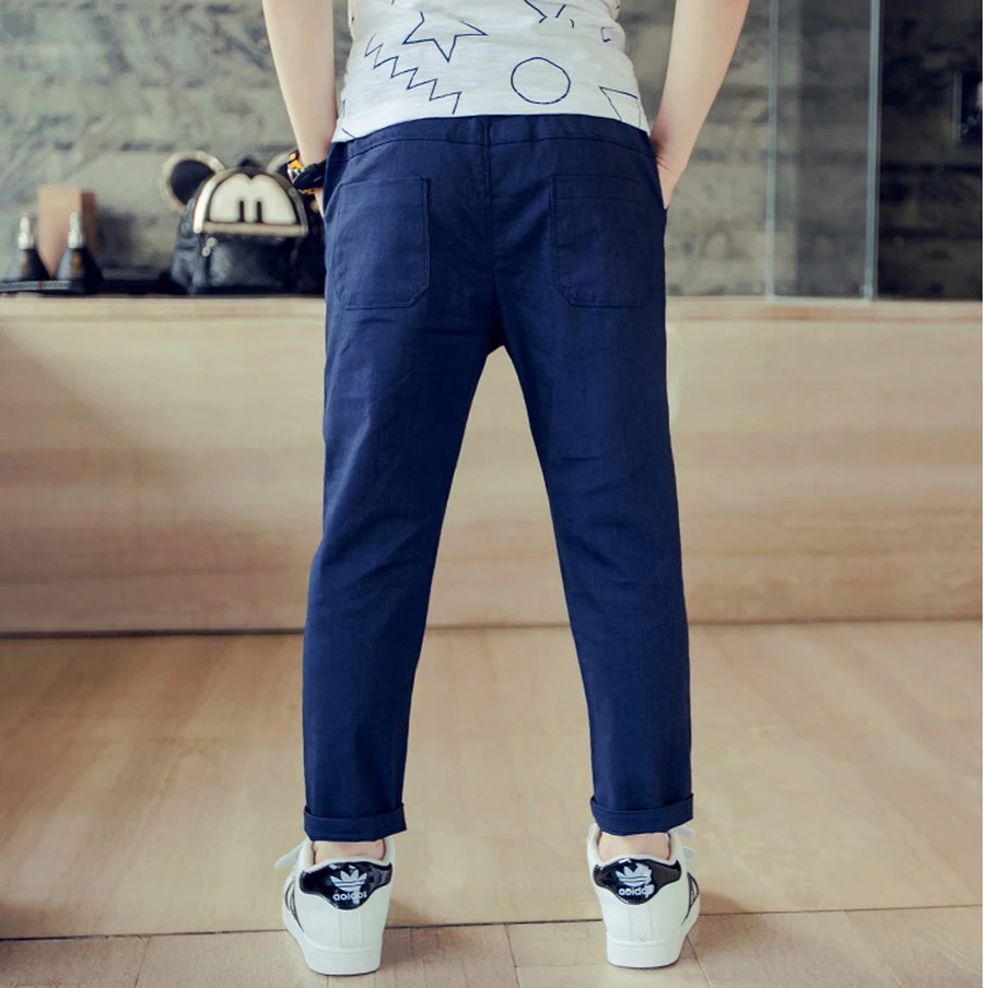 Famli Kids Boys Linen Pants Teen Boy Casual Cotton Elastic Solid Pencil Leggings Children Summer Autumn Ankle Length Trousers |