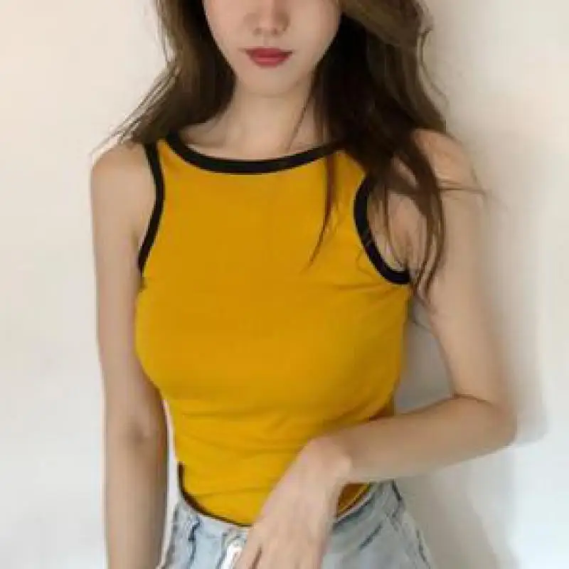 Летний женский короткий жилет без рукавов в Корейском стиле с открытой спиной и