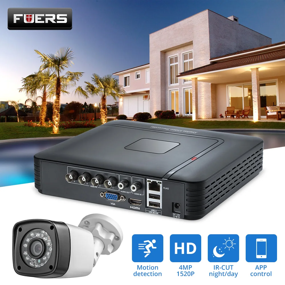 FUERS 4.0MP 4CH 5в1 AHD DVR CCTV система безопасности 1520P Водонепроницаемая камера CCTV видео HDMI с 1 ТБ 2 ТБ HDD DIY Набор