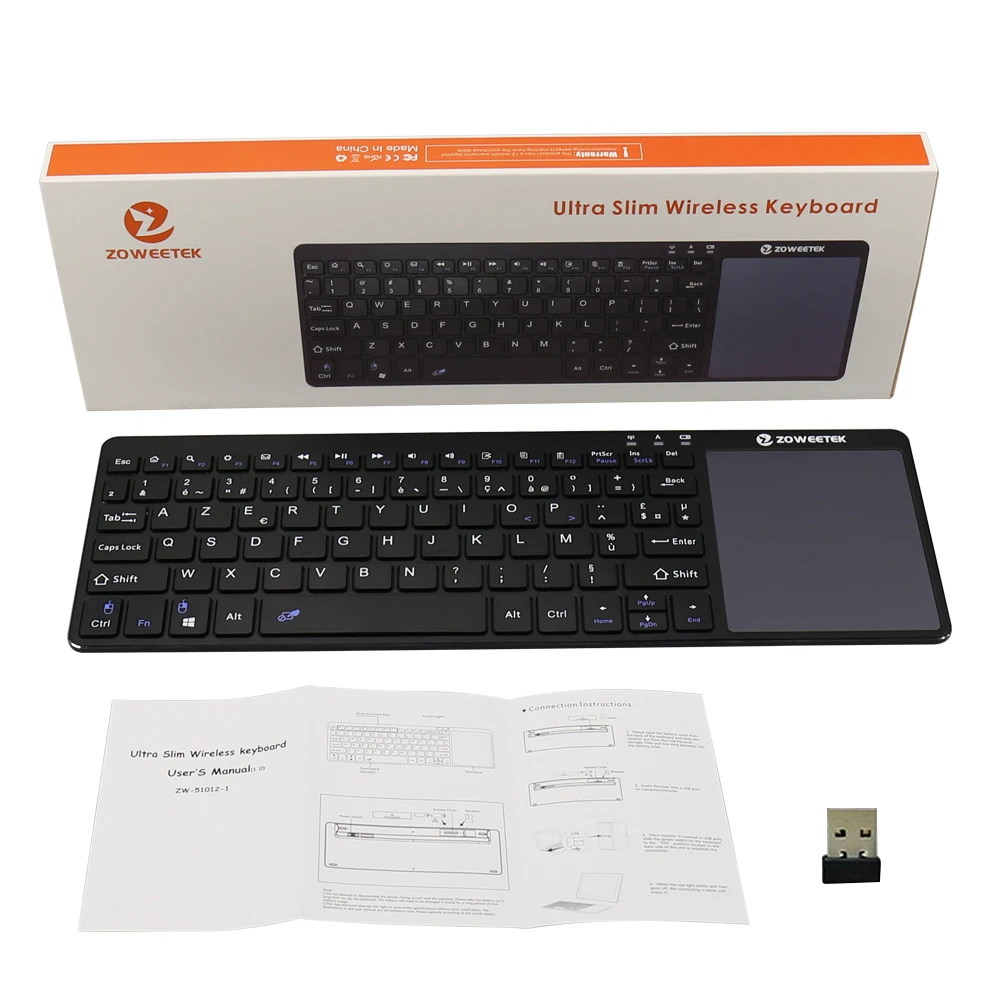 Оригинальный Zoweetek K12-1 Мини Беспроводная Французская клавиатура 2 4G с тачпадом