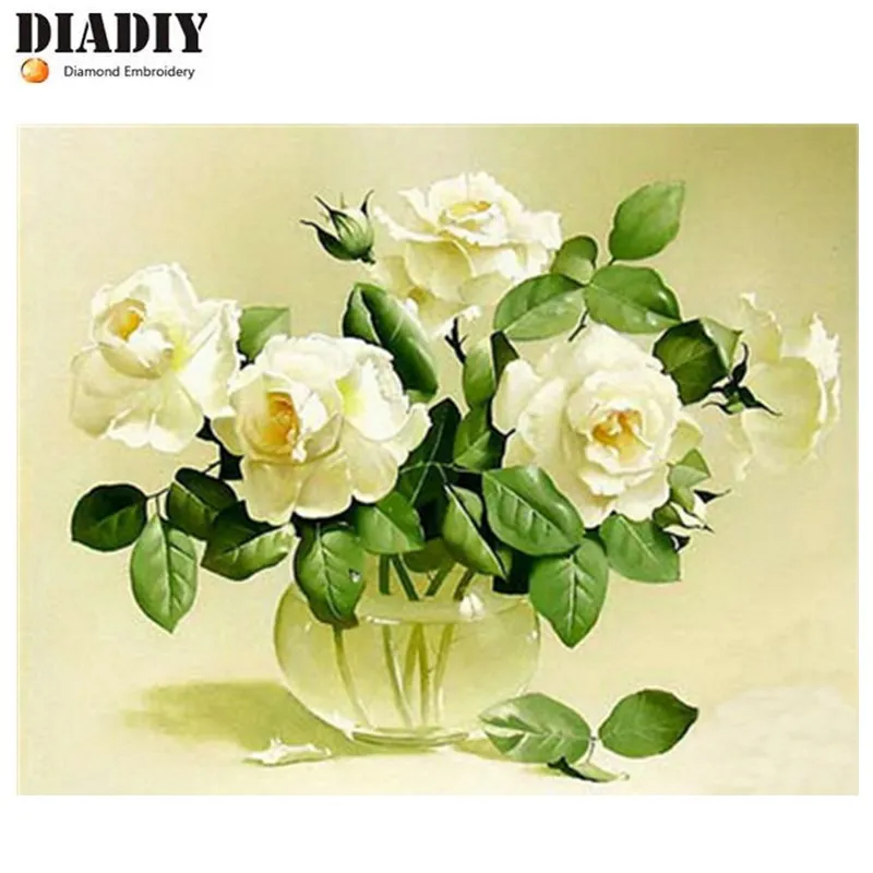3D Алмазная мозаика картина DIY вышивка крестиком белые розы узор Смола Круглая