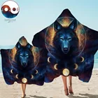 Полотенце с капюшоном Ловец снов JoJoesArt, банное полотенце с капюшоном, с изображением Луны и затмения для взрослых, пляжное полотенце из микрофибры с изображением Галактики, волка