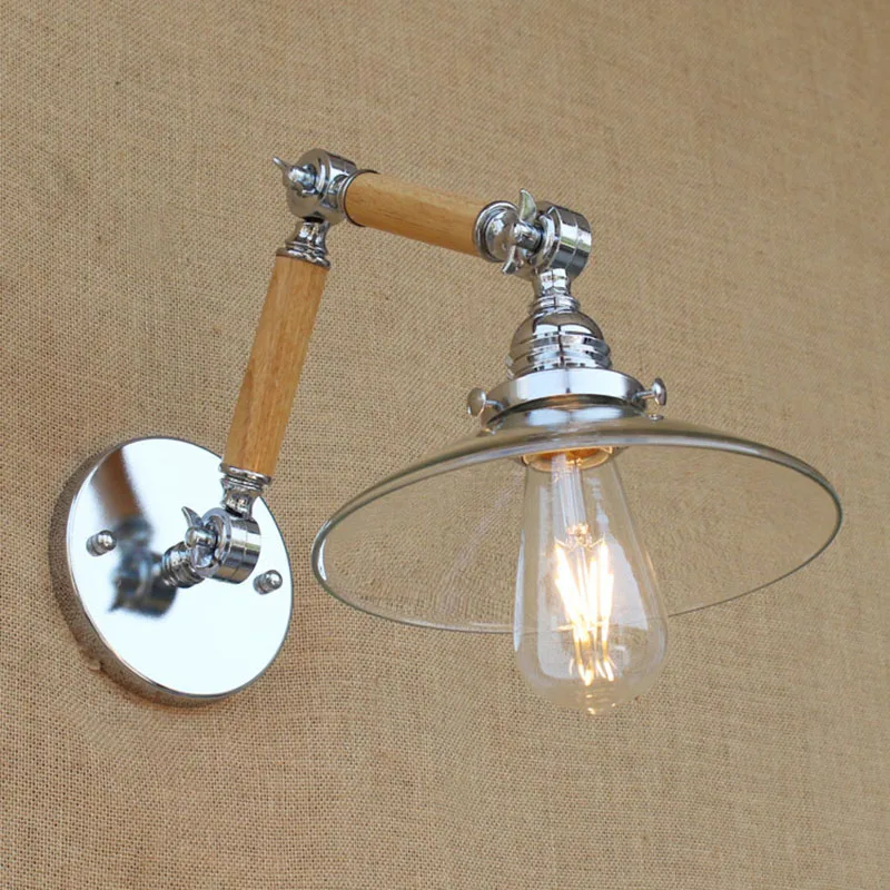 Винтажный Регулируемый Настенный светильник e27 из дерева/белого стекла