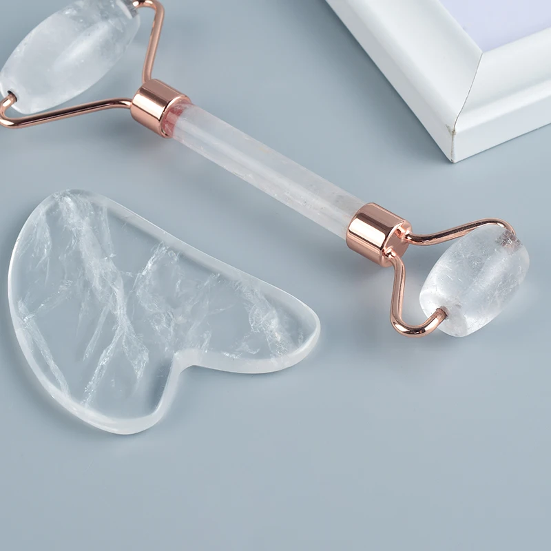 Рок Кварцевый ролик Gua Sha Jade массажный набор Acupuntura терапия задняя головка для ног скребок для подтяжки лица натуральный кристалл каменный массажер