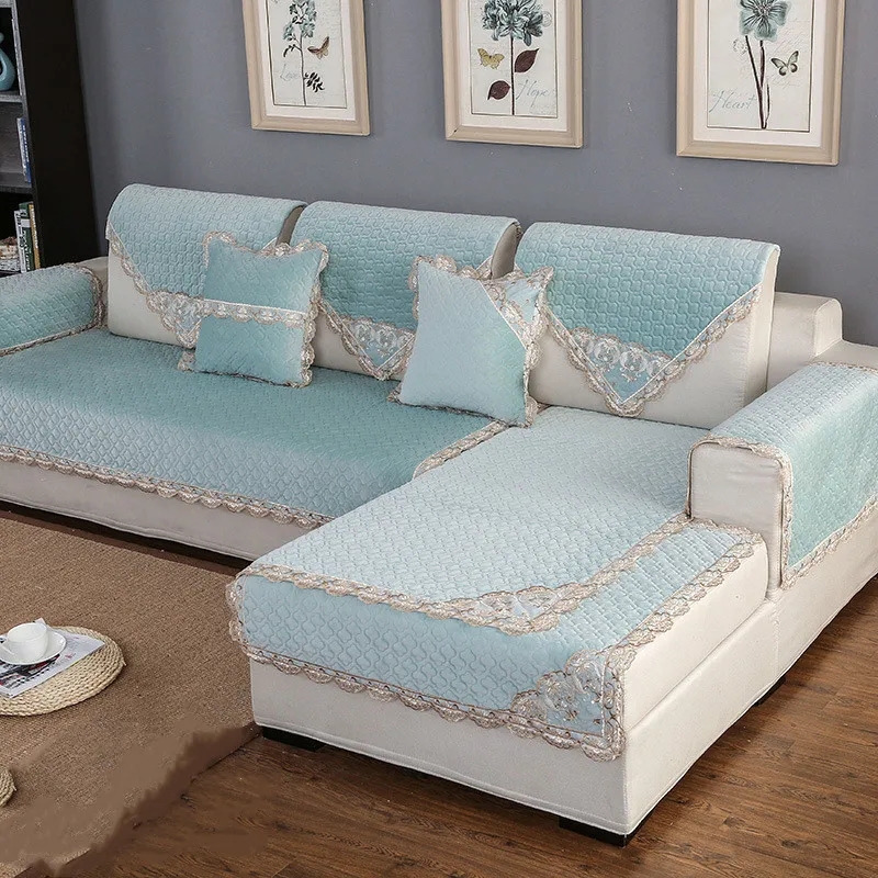 B Winter Thicken Plush Sofa Cover Cushion Simple Modern Living Room Pure Color Couch Cover Sofa Towel Home Decoration - Цвет: B