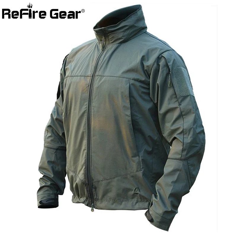 Refire gear Осенняя тактическая мягкая оболочка военная куртка мужская водонепроницаемая ветровка с капюшоном пальто Весенняя Повседневная полевая армейская куртка - Цвет: Армейский зеленый