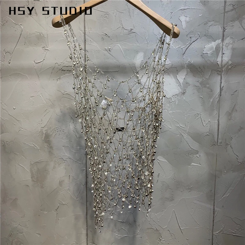【HSY studo】2019 Лето Новая мода горный хрусталь вставки ручной работы бахрома женские