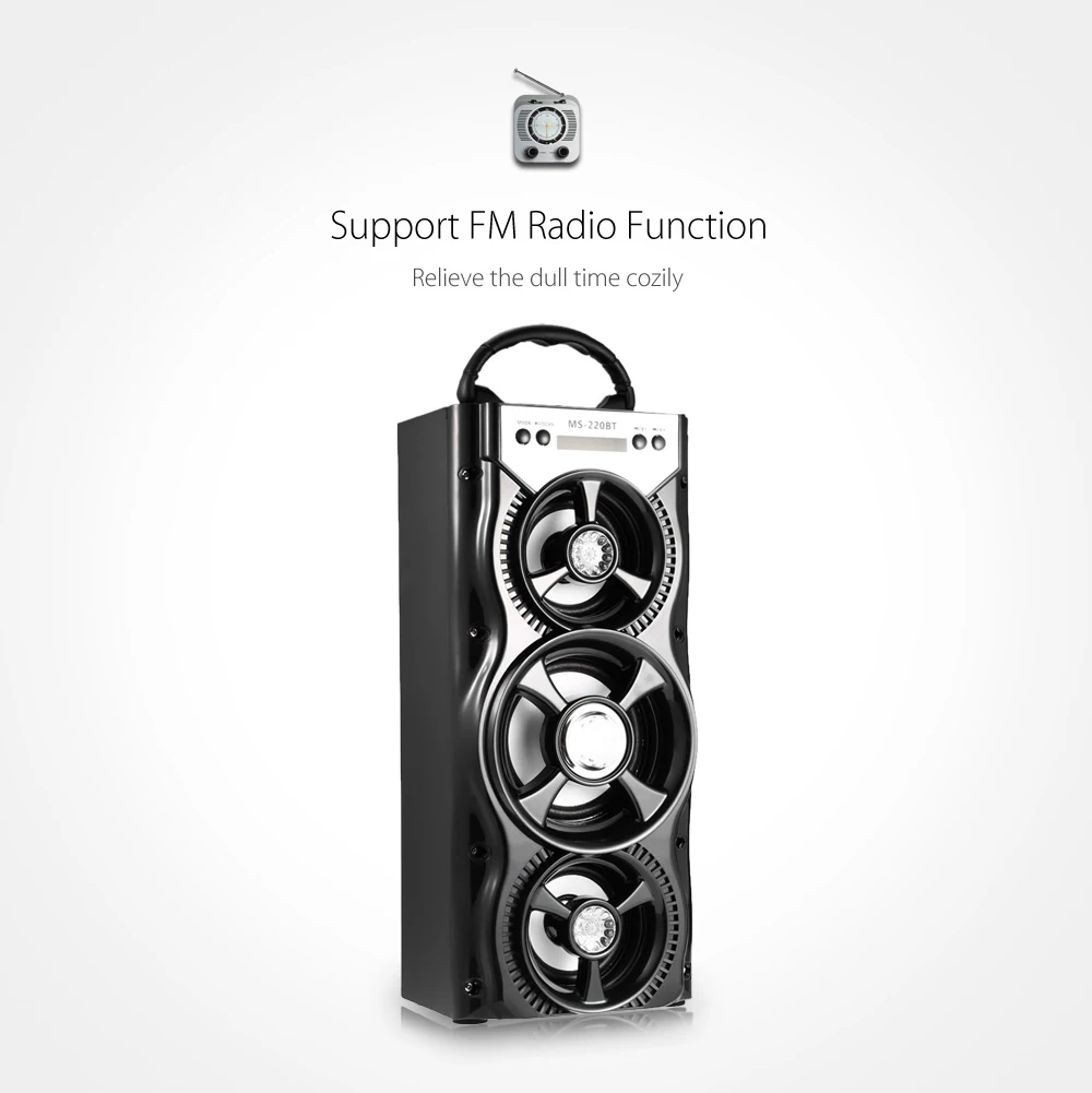 GBTIGER MS-220BT, портативный Bluetooth динамик, fm-радио, AUX, Bluetooth, ЖК-экран, светодиодный, сверкающий, TF карта, регулятор громкости, музыкальный плеер