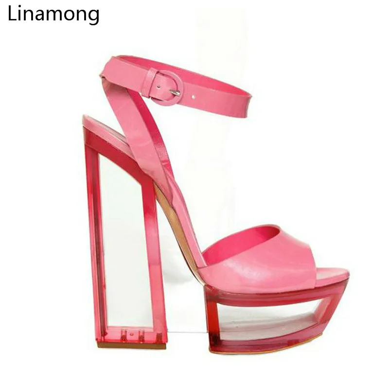 

rushed arrival summer women strange style high heels sandals buckle opening toe leather women shoes high heel stage shoes Lady