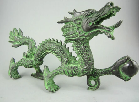 

Copper Brass CHINESE crafts Asian 8.85" Elaborate Chinese Collectible Decorated Old Handwork Bronze Dragon Statue