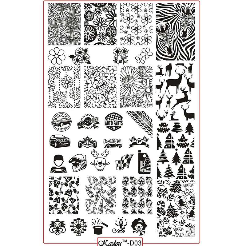 

1Sheet 9.5*14.5cm Rectangle Nail Stamping Plates Template ANIMAL FLOWER Design Manicure Nail Art Stamp Image Plate Set KADOU-D03