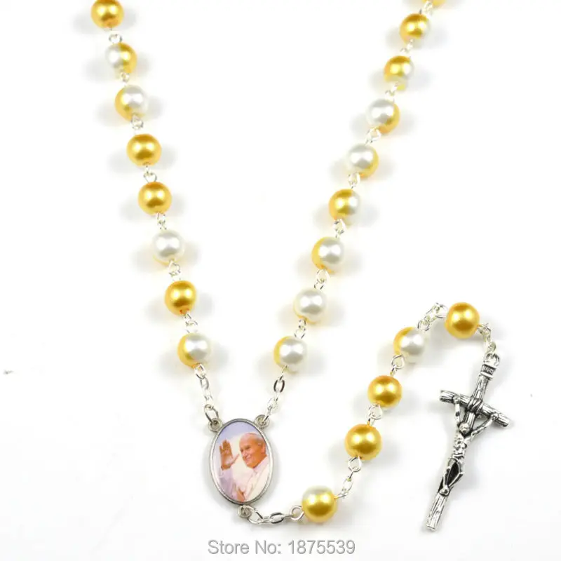 Модный полужелтый цвет полубелый стеклянный бисер четки с надписью papa